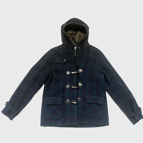 Vintage NSF Wool Tartan Duffle Coat | Green and Navy - Picture 2 of 7